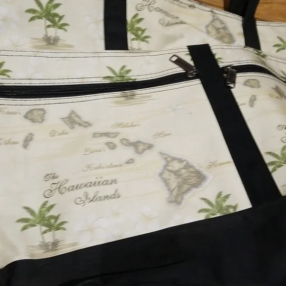 EUC Hawaiian Island handled bag zip top/inside zipped pocket 2 slide in pockets - Picture 2 of 11